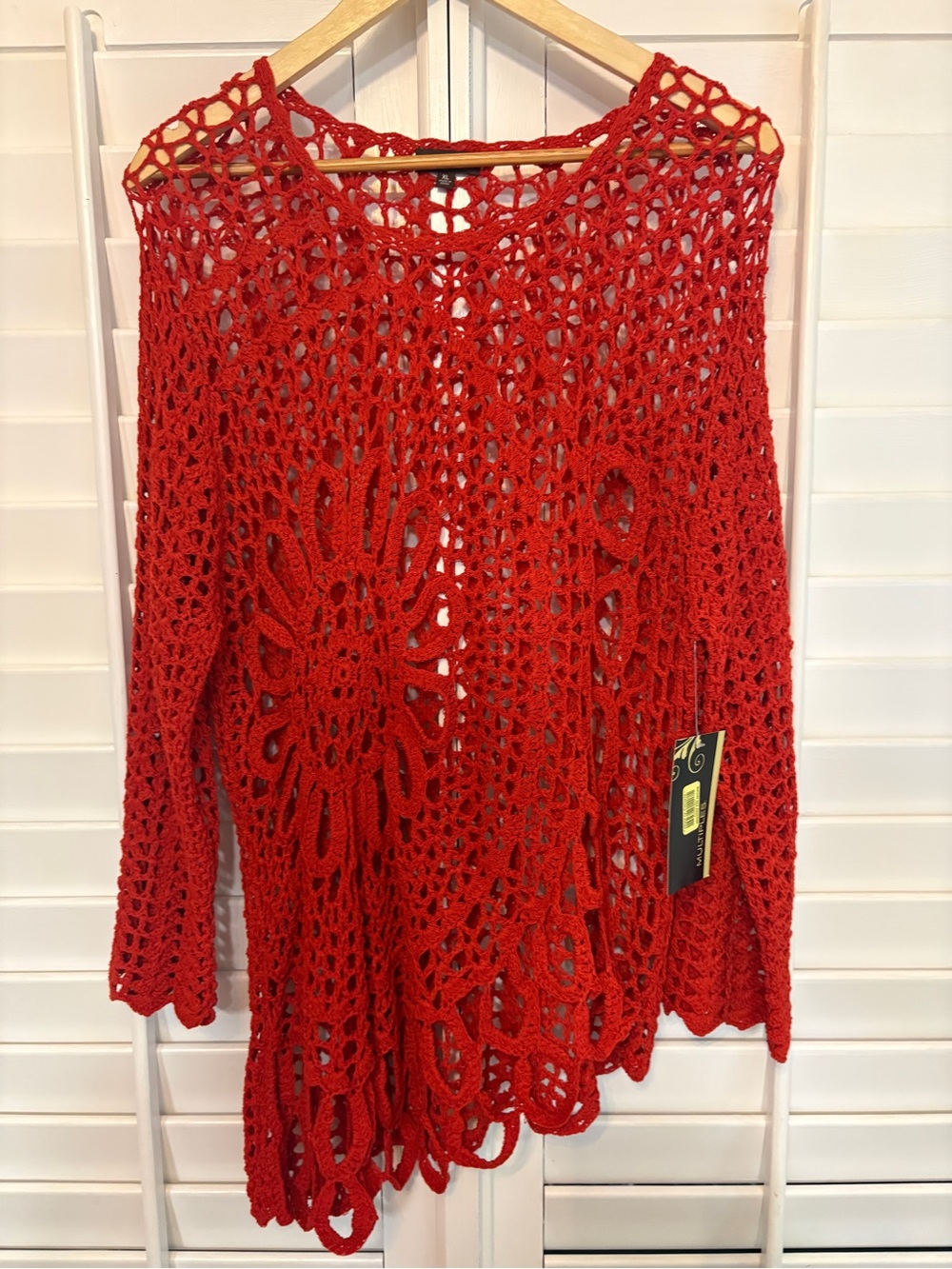 Multiples Red Orange Crochet Asymmetrical Hem Top Size  XL